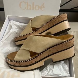 NEW CHLOE suede platform mule sandals